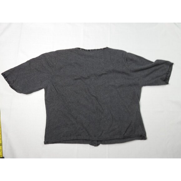 Apostrophe Gray Beaded Trim Short Sleeve Cardigan Sweater Sz L - Picture 6 of 6